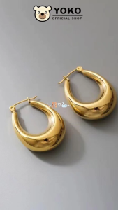 YOKO Anting Wanita Korean style Bentuk Oval Berwarna Emas Anti karat dan Anti Luntur Anting Wanita Dewasa Asli Anting Tusuk E1-13