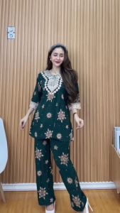 Setelan Renda Arab Motif / Set CP Lengan 3/4 / Rayon Motif Premium LD 115cm Busui