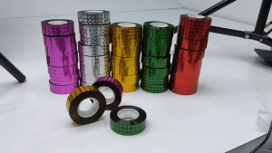 Laser Shiny Wrapping Cookie Jars Packaging Tape Twist Tie Line 10/15/18mm x 50M Gold Silver Pelekat Balang Pita 反光胶带