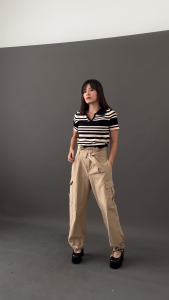 Pinkdose Cinnamon Short Sleeve Stripe Knit Top / Blouse Atasan Wanita