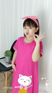 Baju Pakaian Anak Cewek Perempuan Dress Kaos Usia tanggung Umur 3 4 5 6 7 8 Tahun Bordir Kucing