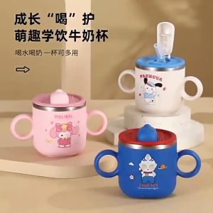MUG GELAS ANAK KARAKTER SEDOTAN STAINLESS STEEL 304 / MUG LUCU / CHILDREN'S STRAW CUP / CHILDREN'S LEAK-PROOF CUPS / STRAW MUG