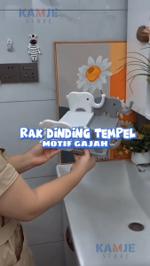 KAMJE Rak Gantung Dinding Tempel Kamar Mandi Dapur Tanpa Paku Serbaguna Motif Gajah
