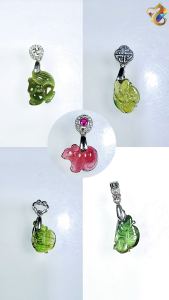 Green Pink Tourmaline S925 Pendant (9-Tailed Fox Wealth Abundance Ruyi Rat)