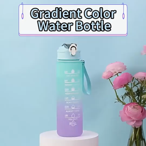 750 ML Gradient Colorful Water Bottle BPA-Free Leak Proof Flip Top Lid Straw Office GYM Hiking Travel Camping Fitness Sport