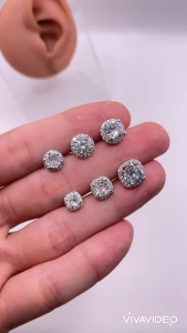 Bông tai titan nụ phối viền vuông tròn đính đá CZ Hoa tai đính đá sang trọng trangsucmoiluatuoi.RIN