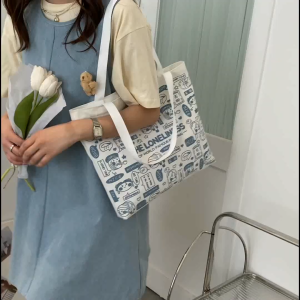 READY STOCK WOOHUU Woman Tuition Bag Canvas Tote Bag Cartoon Korean Style Bag