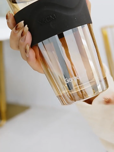 Eatkit Gelas Kaca 450ml Case Kulit Tahan Panas Dengan Sedotan Mug Kopi Glass Cup Tumbler Aesthetic