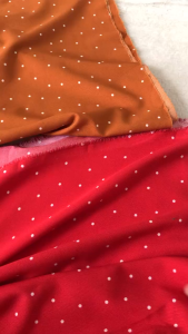 Vải Chéo Thái Đỏ Cam Chấm Bi Khổ 1m5 - Chất Co Giãn Nhẹ Mềm Rũ Mỏng - May Đầm Váy Đồ Công Sở Đồ Bộ Áo Dài