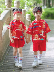 [2-13 Years] daidai (Ready Stock) Boy Girl Red Tang Suit Children Kid Chinese New Year CNY Hanfu 儿童汉服新中式古装男童女童国风唐装短袖套装