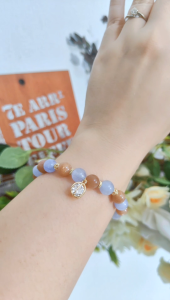 Ready Stock SG - Aquamarine with Peach Sunstone Crystal Bracelet Handmade Natural Healing Crystal Bracelets