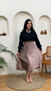Rok Plisket Bludru Midi Wanita Rebertus Vani