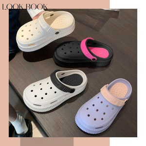 QDshop มาแรงสุดๆ รองเท้าหัวโตผู้หญิงงานเข้าใหม่ วัสดุยางอย่างดีพื้นนิ่มมีกันลื่น น้ำหนักเบามีสายรัดส้น ตัดสีกับตัวรองเท้า งานดีมีคุณภาพแน่นอน