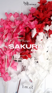 Bunga Cherry blossom X5Cabang/Bunga Dekorasi Sakura Premium/Bunga Tangkai Panjang 90cm [NK-121]