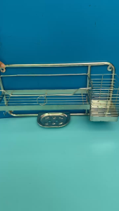 Kệ góc xà nhà bông nhà tắm inox 1 tầng có ống đựng kem bóp PHÚC HƯNG PHÁT SG size D40xR10xC20cm.