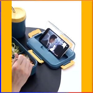 Hộp cơm giữ nhiệt văn phòng 3 ngăn tặng kèm bộ thìa đũa inox chịu nhiệt lò vi sóng