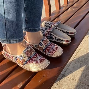 Womens Casual house Slippers slip-on Linen half drag shoes Comfortable Flat light walking Shoes