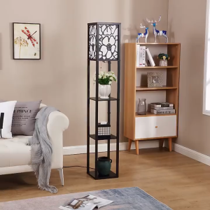 Đèn sàn phòng khách kết hợp kệ bàn hiện đại đơn giản bằng gỗ decor phòng ngủ phòng khách