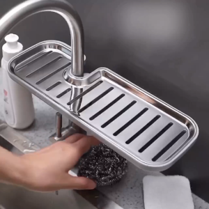 Ecoco Sponge Holder  Stainless Steel Faucet Hanging Storage Rack Soap Holder Organizer(GrayBlack)