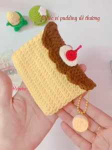 (Kèm móc khóa) Card Wallet / Ví Pudding dễ thương đựng thẻ len handmade