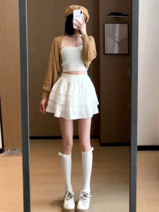 MANNASU Pure Desire Puffy Skirt High Waist and Thin A -line Skirt Small All -match Cake Skirt