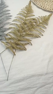 10 Pcs Christmas Glitter Leaves Artificial Flashing Leaves Tropical Leaf Wedding Pick Flower Arrangement Wreaths DIY Hanging Ornament for Wedding Party Decoration
