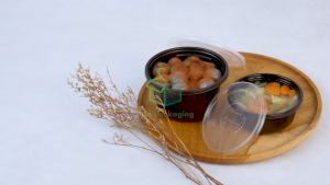 [25 PCS] Thinwall Mangkok Bulat + Tutup 200ml 400ml Round Bowl Hitam Wadah Plastik Tempat Kue Snack Food Container Mangkuk Bubur Baso