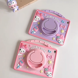 Softcase Huawei Matepad 11.5 / Air 11.5 / 11.5 S 2024 2023 Bonus Tali Selempang Case Anak Standing Casing Melody Handle Cute Motif Karakter Kartun Lucu Cover Skin Sandaran Dudukan Berdiri Standing Pink Ungu Rotate Putar Rotasi 360 Cewek Girls