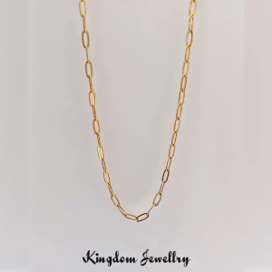 Kingdom jewelry Titanium necklace for women with Gold paperclip 3 mm Kalung wanita anti karat dan tidak luntur model terbaru dan kekinianan kalung wanita cantik dan elegan.