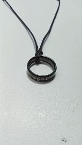Kalung Tali Hitam Liontin Cincin Titanium Ukir Nama