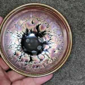 C291Authentic Tenmoku Jian Zhan 建盏 Tea Cup By Chen Qian 陈倩. Pink Petal 粉金连花  Design