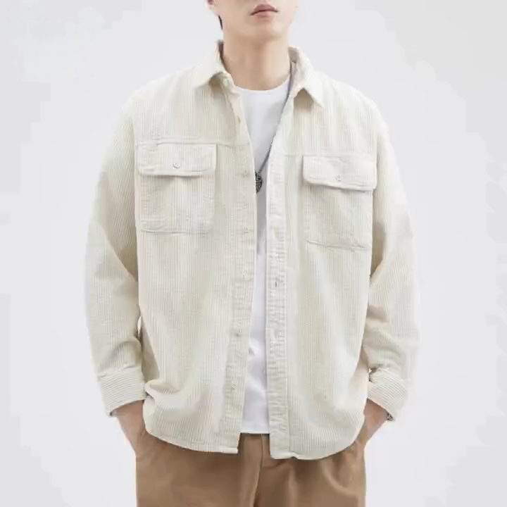 HUILISHI Corduroy Mens Long Sleeve Shirt Fashion Casual Loose Plain Top Jacket