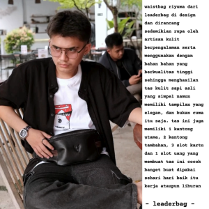 Tas Selempang Pria Kulit Sapi Leaderbag Terbaru Warna Hitam Waterproof Waistbag Tas Pinggang Cowok Keren Branded Multifungsi Slingbag RIYUMA