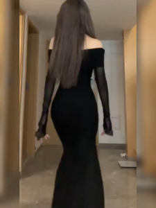 MOMECHER 2024 ใหม่แขนยาวเซ็กซี่ชุดยาว