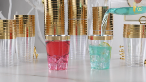 CABANI 50 PACK GOLD RIM Plastic Cups 340ml / 12oz Clear Plastic Cups Tumblers Party Cups Plastik Makanan Plastik Alat Makan Plastik Cawan Pakai Buang Cawan Cawan Parti Cawan Plastik 1 set