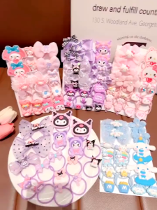 18pcs/set New Sanrio Cute Kuromi My Melody Cinnamoroll Scrunchies Women Tie Ponytail Hair Ties Childrens Hair Rope Hair Accessories