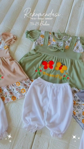 Dress Bayi Perempuan 3-15 Bulan Model Overall Bordir Manik Pita Lucu dan Menggemaskan