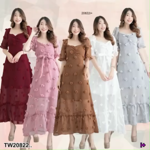 Maxi dress ซีทรู โบว์ผูกเอว ซิปซ่อนหลังมีซับใน TT20822