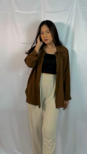 KEMEJA WANITA CRINKLE JUMBO ATASAN BLOUSE LENGAN PANJANG MOTIF POLOS KRINGKEL