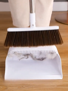 ODOROKU Rotatable Broom and Windproof Dust Pan Set Stainless Steel Premium Long Handled Broom Dustpan Combo Upright Standing Lobby Broom and Dust Pan Brush w/Handle