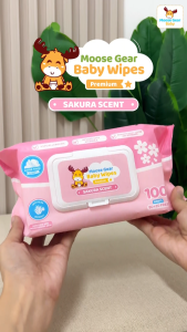 Moose Gear Baby Wipes Premium Sakura Scent 100sheets with Vitamin E & Aloe Extract Thick & Soft