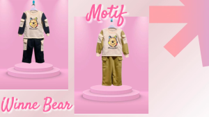 Stelan Anak Motif Winne Bear Terbaru One Set Cargo Sweater Perempuan Kids Junior