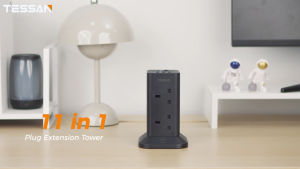 TESSAN 8 Ways Extension Socket 5M 3250W 3 USB Charger Power Strip Black Extension Plug Heavy Duty 排插