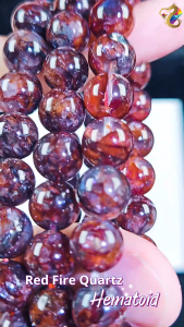 Graduation Grade Cow Blood Red Fire Quartz Hematoid with Rainbow Bracelet