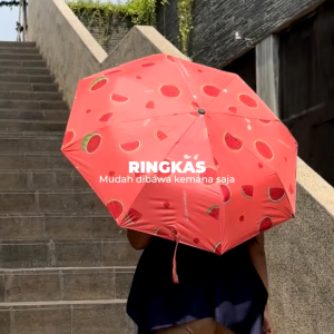 Adzkia35 Payung Lipat 3D Otomatis Buka Tutup Anti UV motif Korean Style Fruity Buah