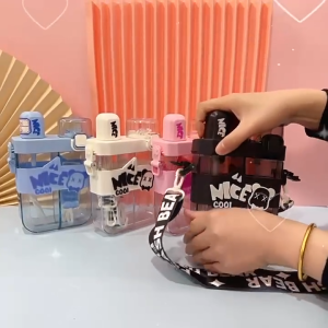 BOTOL MINUM DUET ANAK 2IN1 COUPLE BOTTLE/BOTOL MINUM 2 RASA KAPASITAS 650ML TALI PANJANG HX 377