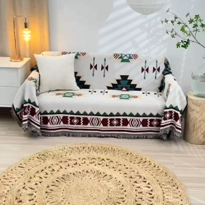 【IN STOCK】Nordic Sofa Blanket Boho Cotton Knitted Sofa Cover Modern Simple Sofa Protective Cover Woven All Round Blanket Double Sided Cotton Woven Sofa Towel