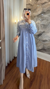 COD Gaudi Midi Dress Katun Salur Brokat Korean Midi Dress Wanita Terbaru 2024 Viral Kekinian Murah