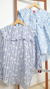 Kemeja wanita motif atasan salur kerah collar terbaru bahan katun ukuran jumbo