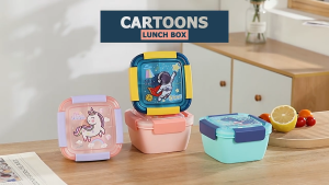Cartoon Lunch Box For Kids Portable Square Bilayer Compartmentalized Lunch Box For Students With Fork And Spoon Can Be Heated By Microwave Lunch Box PP Safe Materials